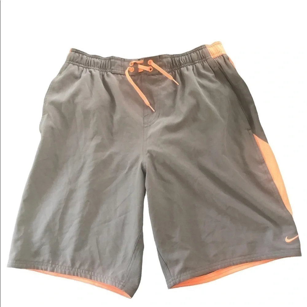 Nike Swim Trunks Sz. L With Inner Mesh Lining Drawstring Pocket Gray Orange